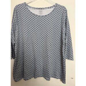 L.L. Bean Top Womens Size 2X Geometric Supima 3/4 Sleeve Pullover T-Shirt Black
